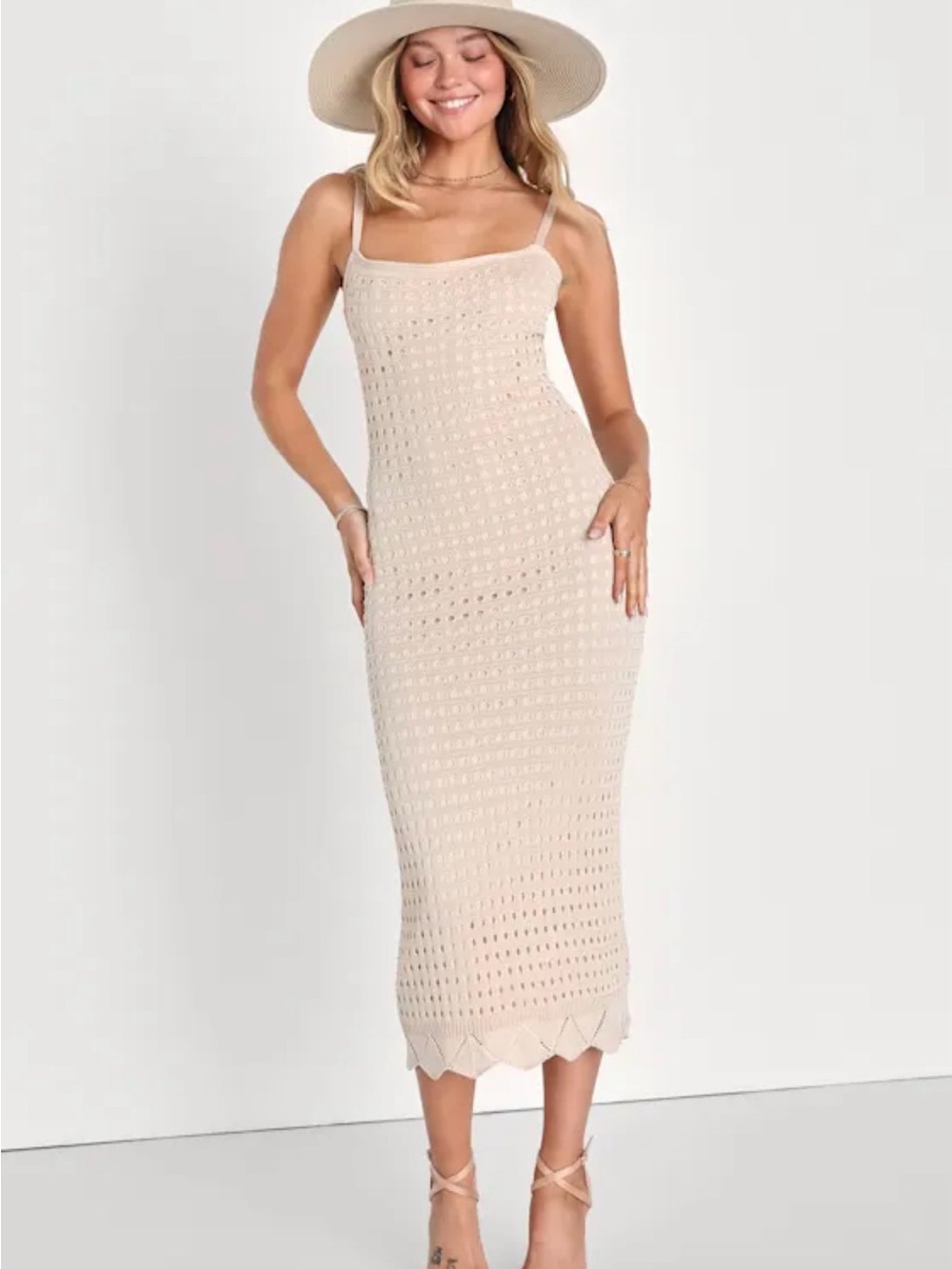 NWT Lulu's Cream Crochet Knit Midi Dress
